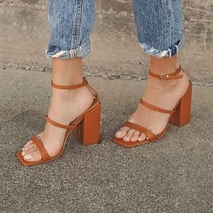 Lulus Mabie Cognac Ankle Strap High Heel Sandals